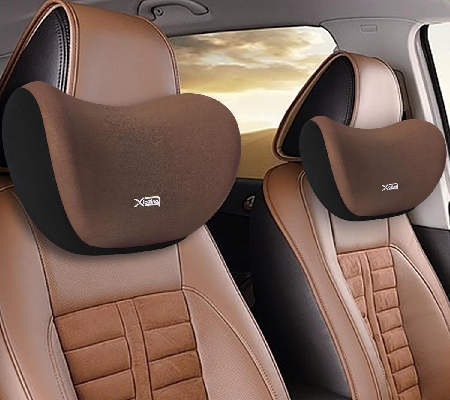 Car Neck Pillow,Neck Pain Relief For Long Drive Car Seat Back Head Rest Memory Foam Pillow For Driving With Adjustable Strap,And Breathable Removable Cover (Brown), Standard