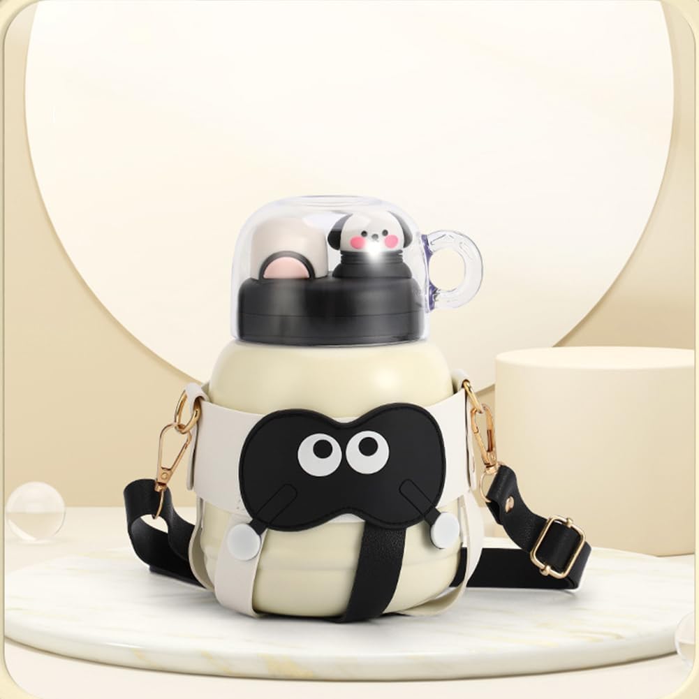 Large Capacity Plastic Water Bottle For Boys And Girls Big Belly Cup Cute Girl Children Cute Straw Cup Thermos Bottle Stainless Steel Kids Insulated Water Bottle with Straw - (900ML)