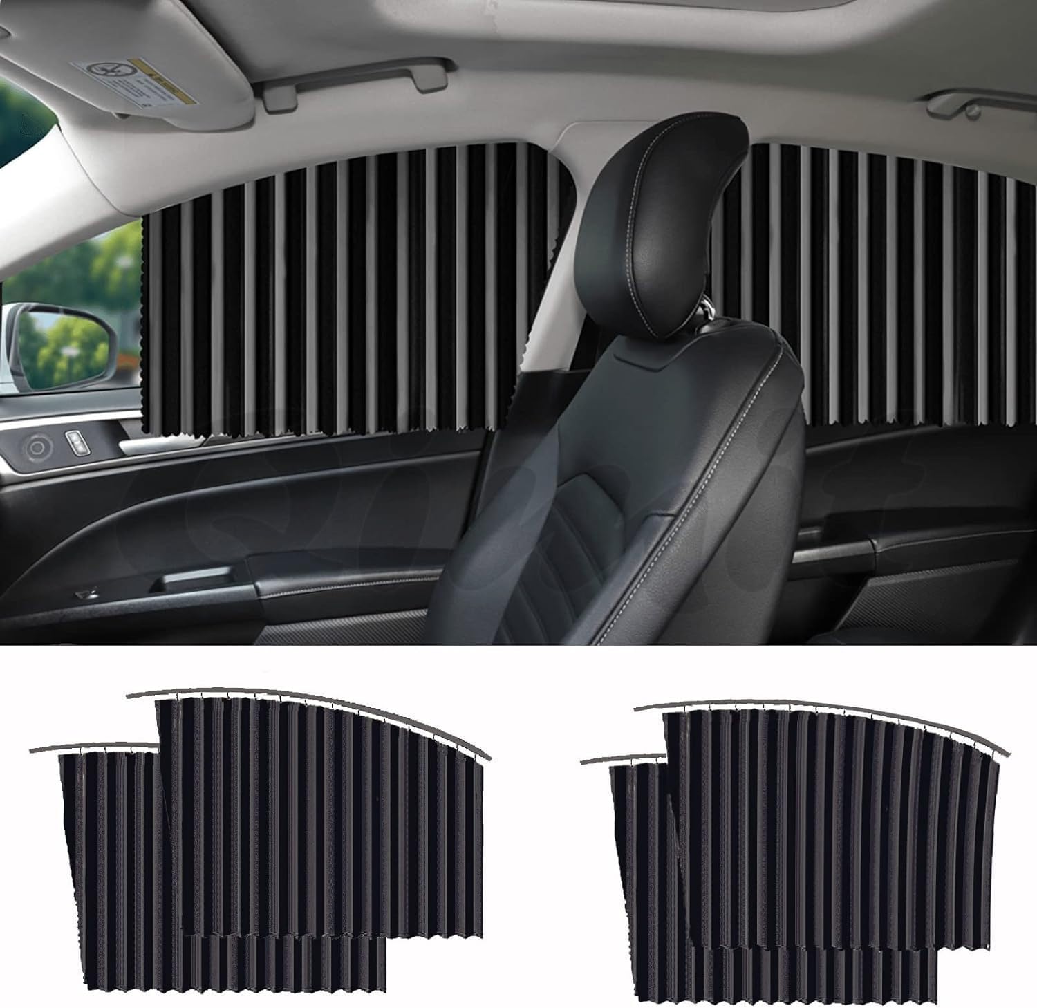 Magnetic Removable Car Side Window Privacy Sunshade, Car Window Curtains, Car Sun Shade Side Window, Magnet Pleated Curtains for Car Window (4PCS) (Black)