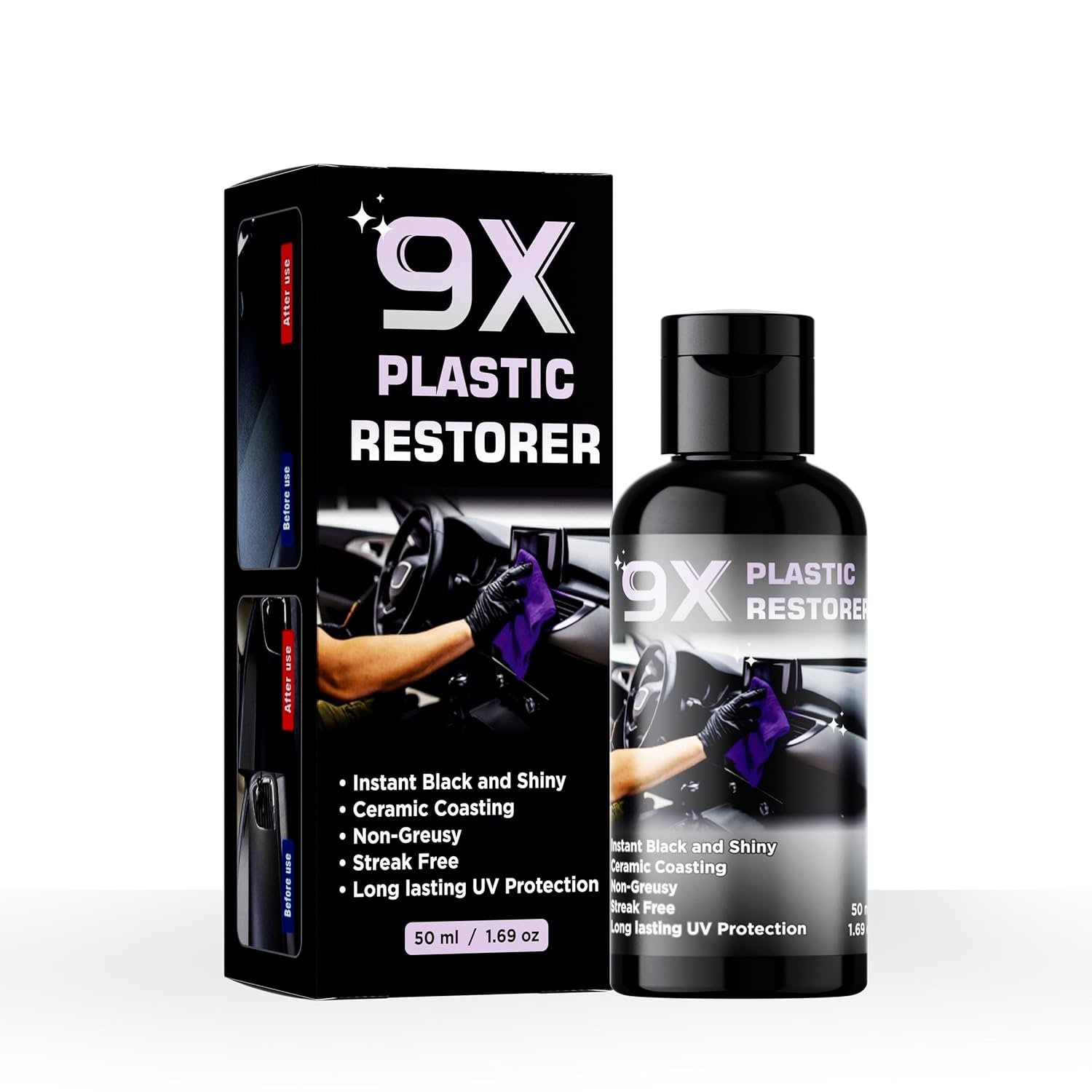 9X PLASTIC RESTORER,  Restore UV Protection, Water Resists, Hydrophobic Trim Coating 50ML
