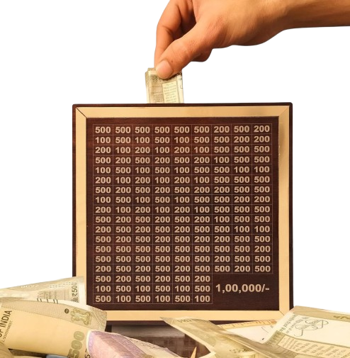 Wooden Gold fram money saving box